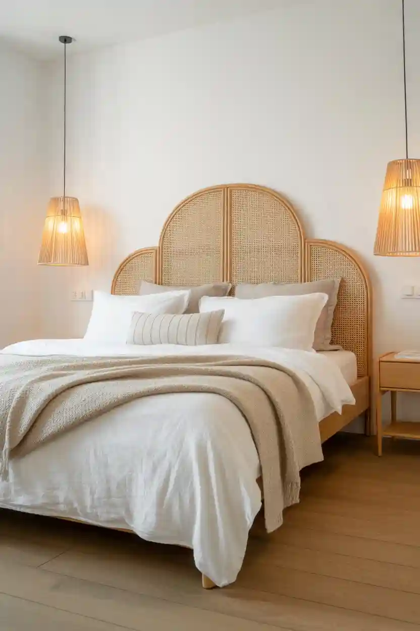 25 Scandinavian Bedroom Decor Ideas 15 Rattan or Cane Headboard