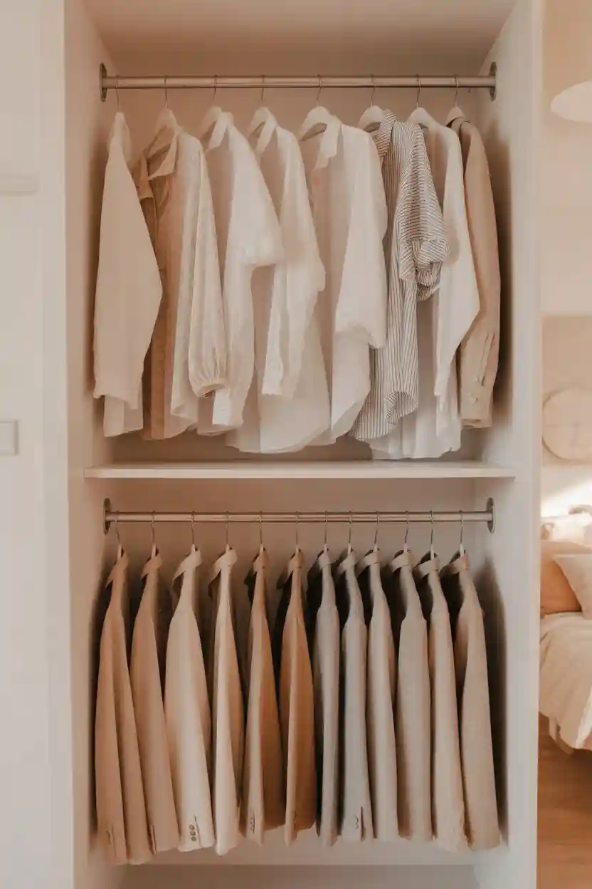 25 Wardrobe Organization Tips 2 Use Double Hanging Rods to Stack Shorter Items