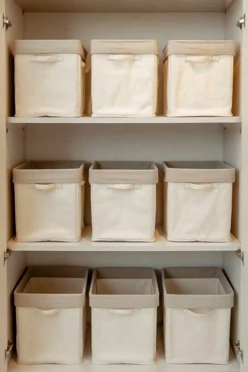 25 Wardrobe Organization Tips 16 Use Matching Storage Bins to Calm Visual Clutter