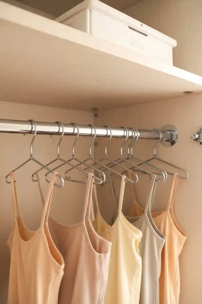 25 Wardrobe Organization Tips 23 Use a Tension Rod Under a Shelf to Hang Spray Bottles or Accessories