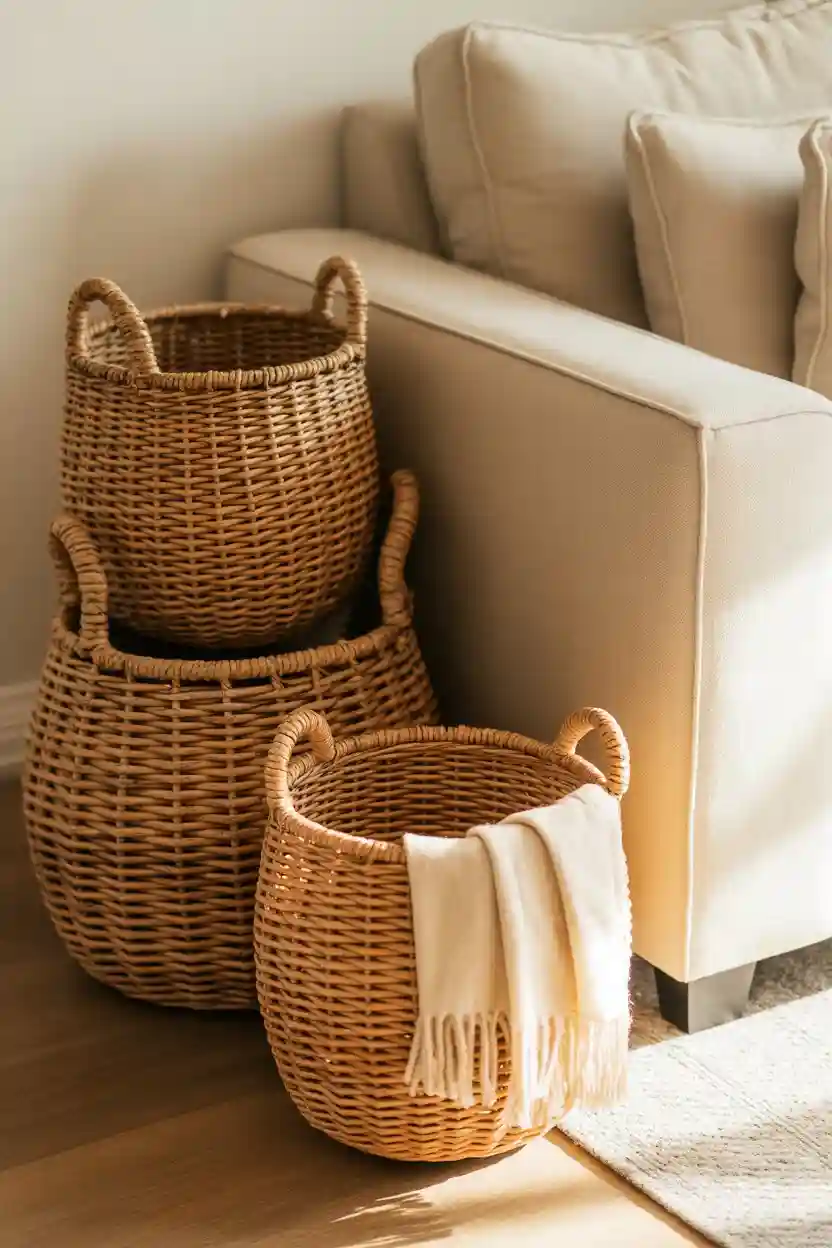 25 Budget Apartment Decor Ideas 9 Woven Baskets for Cozy Storage