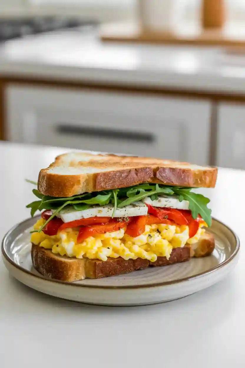 20 Simple and Tasty Breakfast Sandwich Ideas 19 Egg and Roasted Red Pepper Sandwich