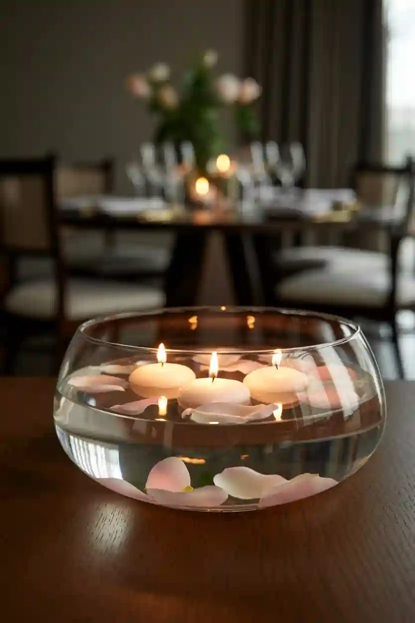 20 DIY Table Centerpiece Ideas 12 Floating Candle Bowl Centerpiece