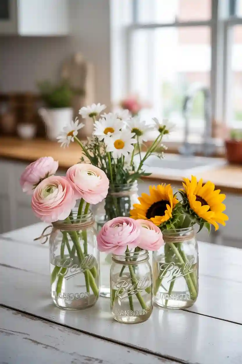20 DIY Table Centerpiece Ideas 6 Mason Jar Floral Centerpiece