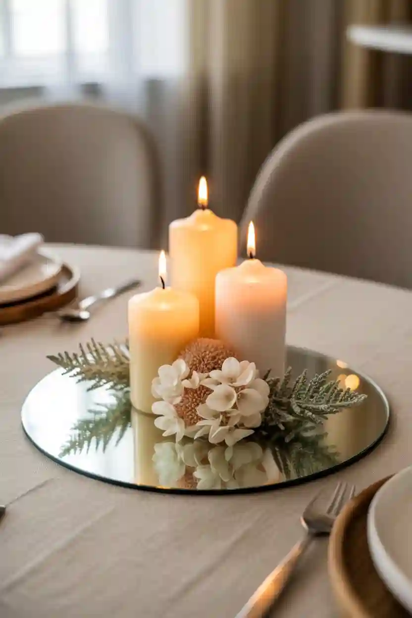 20 DIY Table Centerpiece Ideas 21 Mirror Base with Candles and Florals