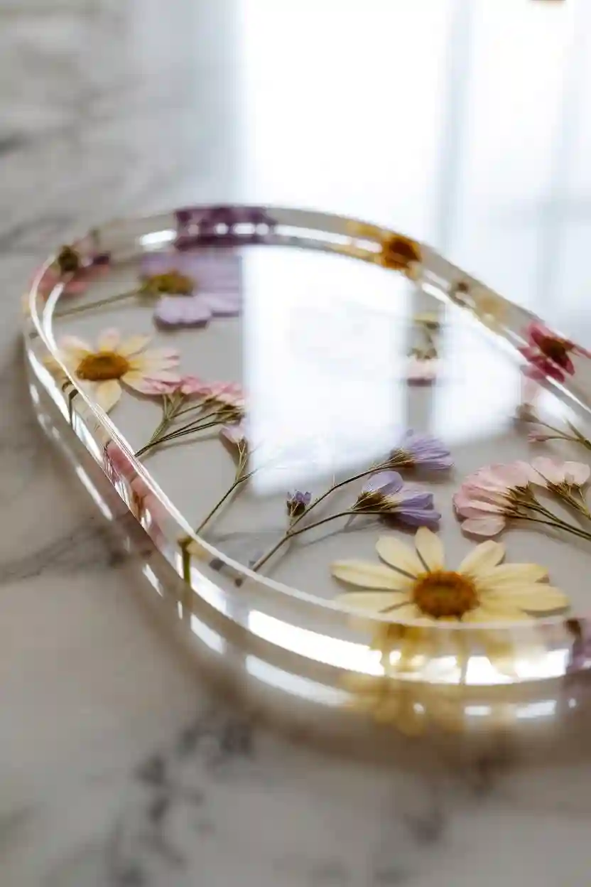 20 DIY Table Centerpiece Ideas 14 Pressed Flower Resin Centerpiece Tray