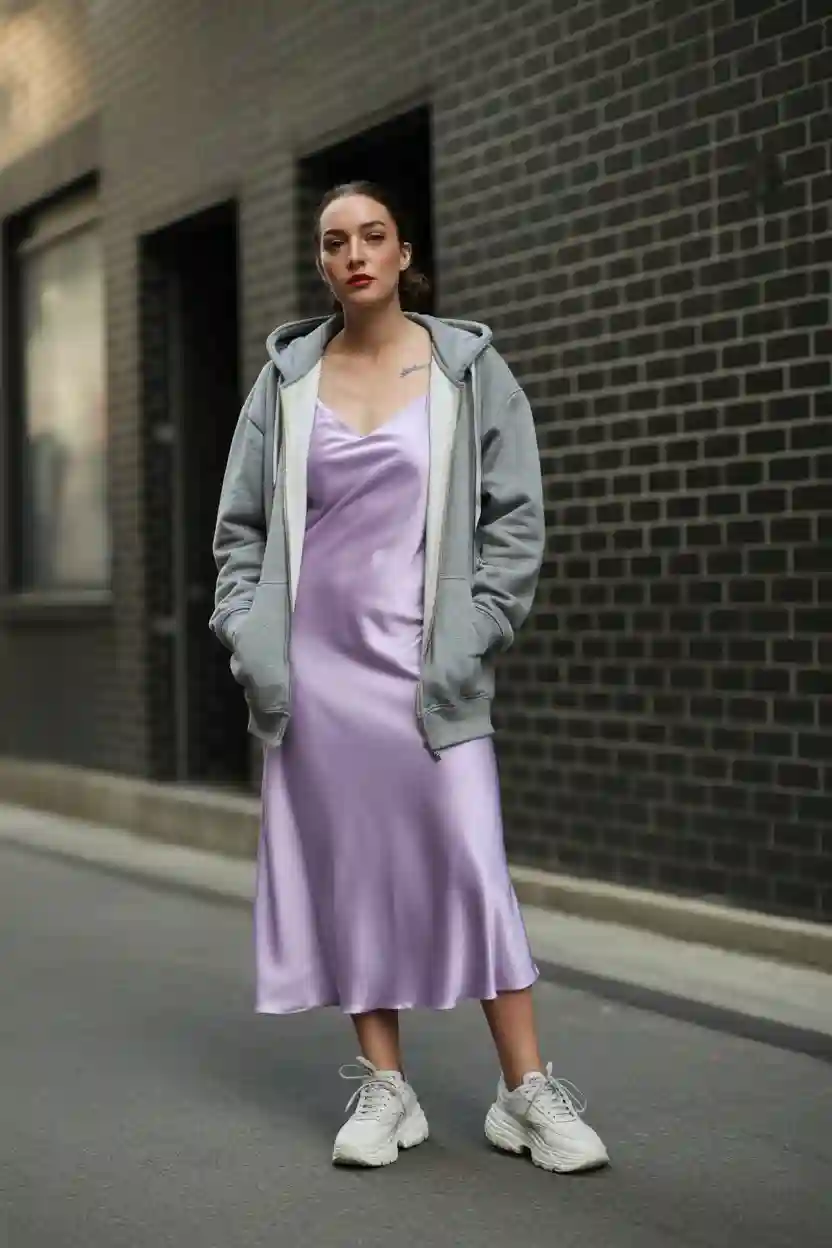 Slip Dress with a Zip-Up Hoodie