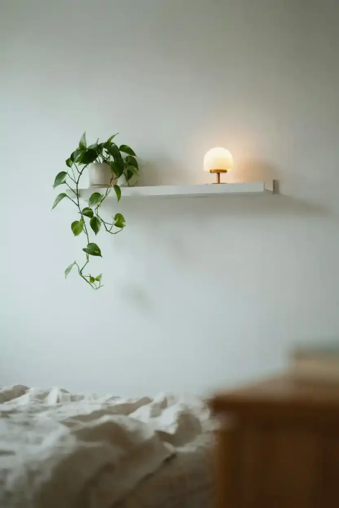 Bedroom Plant Shelf with Soft Lighting