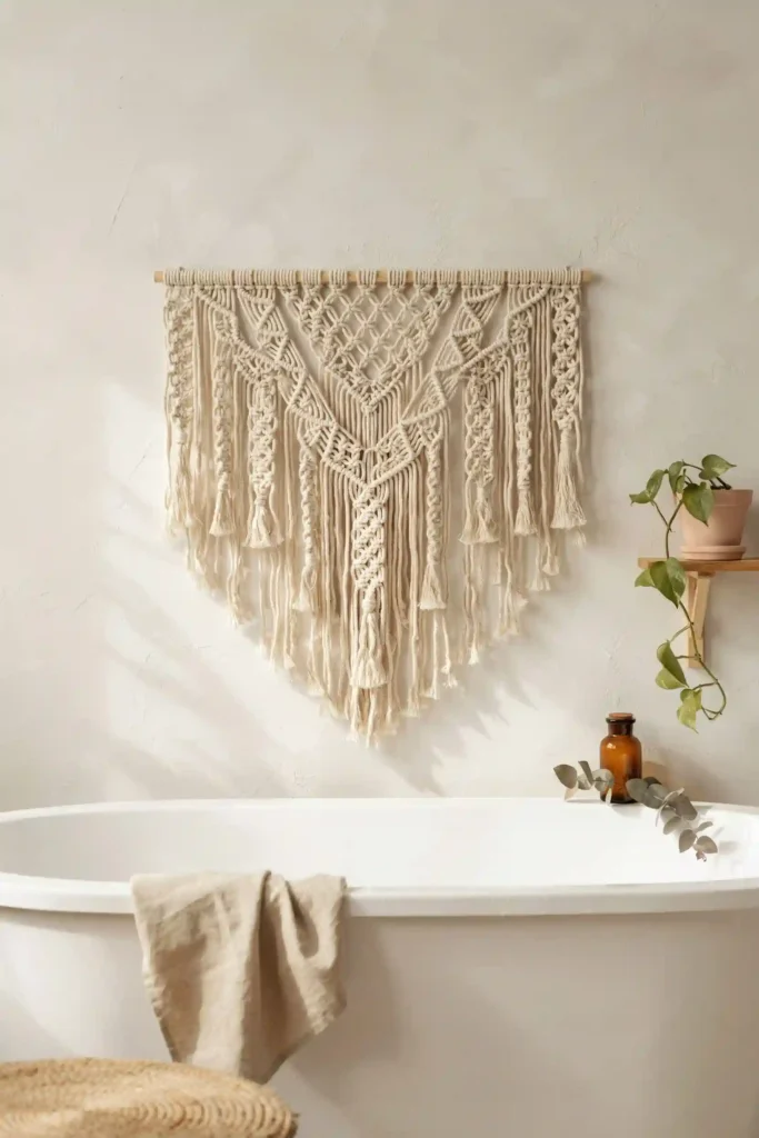 12 Budget-Friendly Bathroom Decor Ideas 6 Boho Macrame Wall Hanging