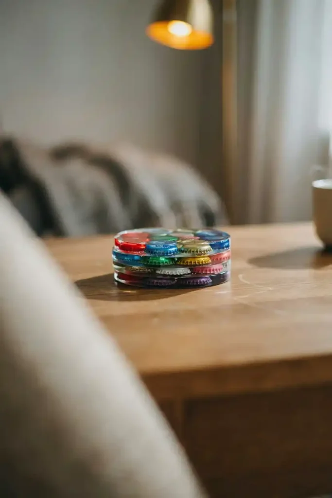 12 DIY Upcycled Bottles Decor Ideas 12 Bottle Cap Coasters