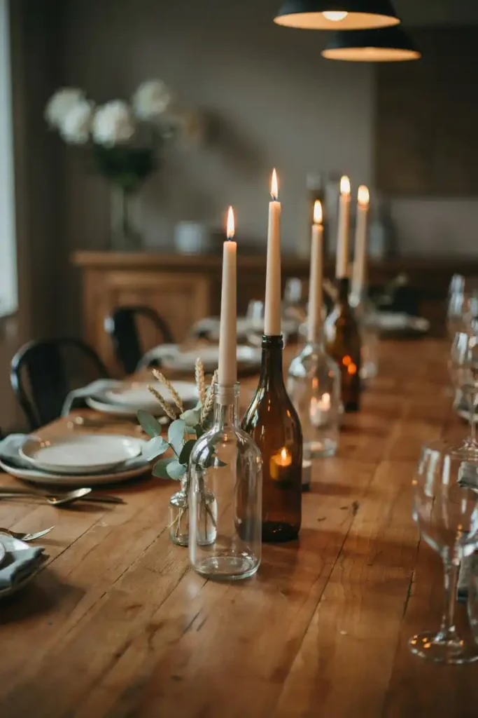 12 DIY Upcycled Bottles Decor Ideas 10 Bottle Centerpiece Candle Holders