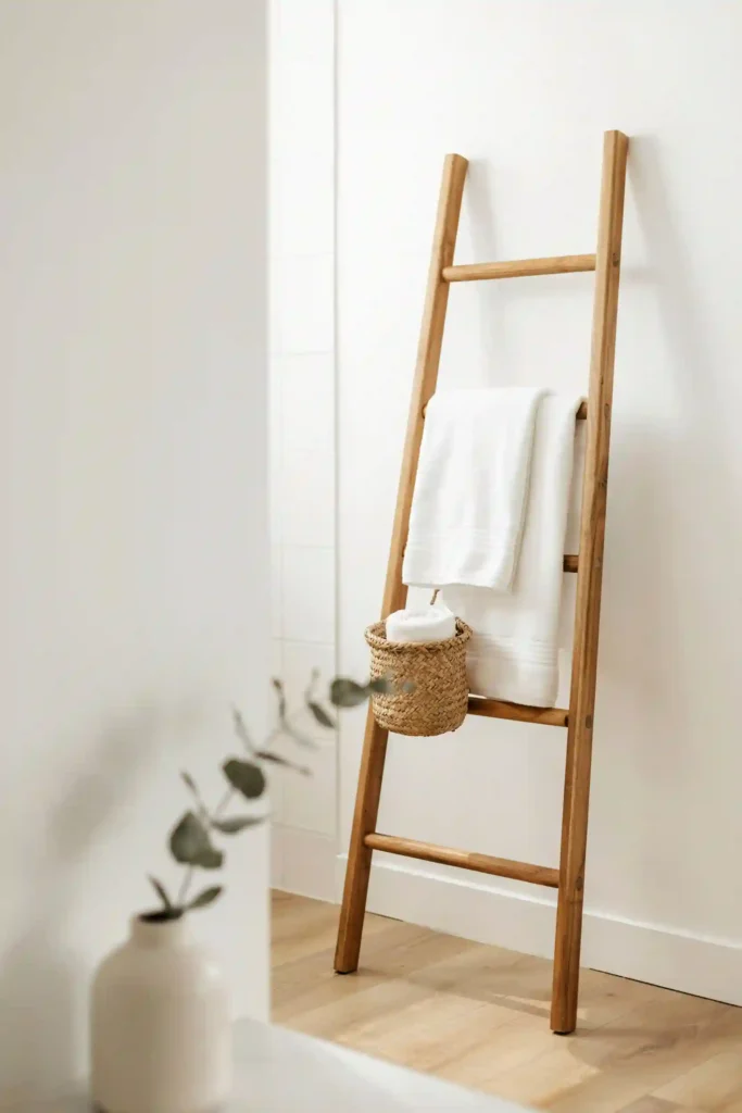 12 Budget-Friendly Bathroom Decor Ideas 10 Cotton Rope or Wooden Towel Ladder
