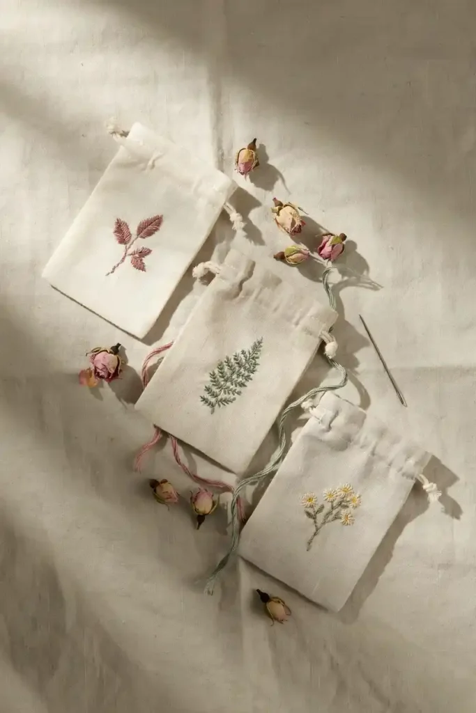 Embroidered Linen Pouches