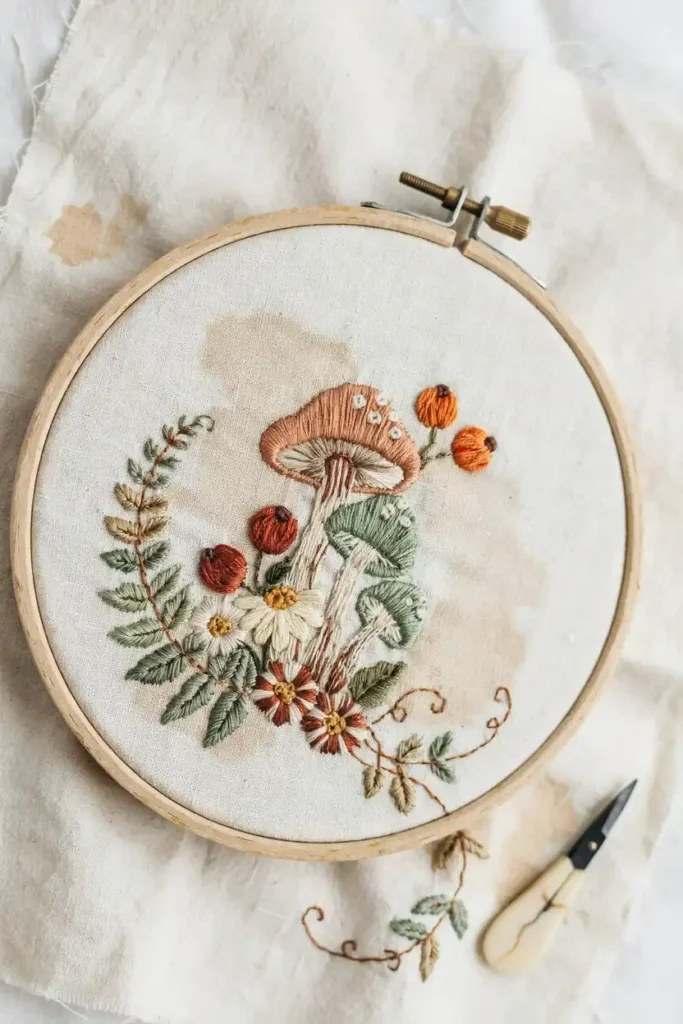 12 Modern Embroidery Patterns Ideas 12 Embroidered Mushroom and Botanical Mix