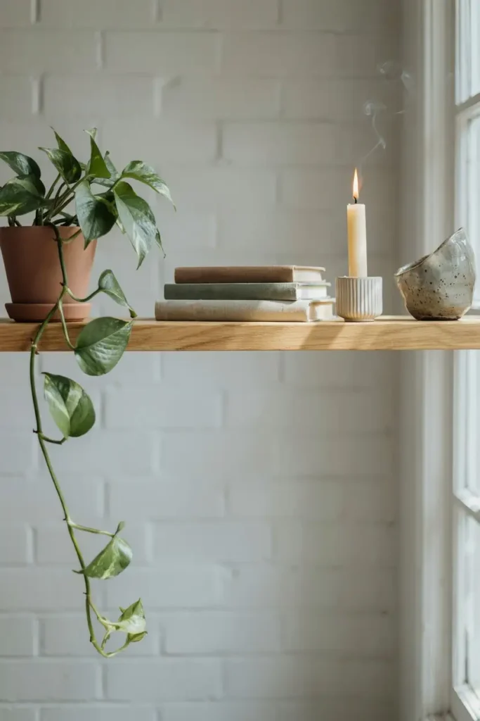 12 Stylish Open-Shelf Kitchen Decorating Ideas 10 Layered Plant and Object Vignette