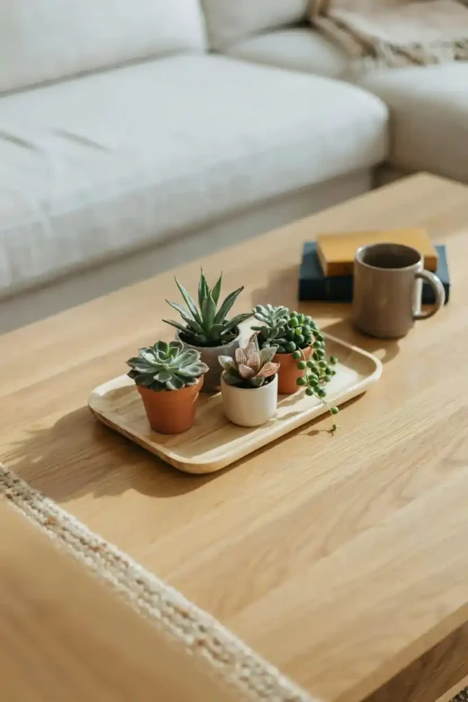 Low Tray of Succulents as a Table Centerpiece