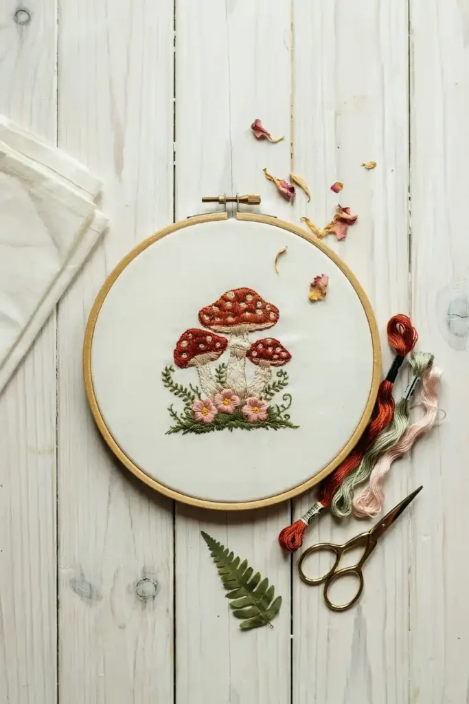 12 Modern Embroidery Patterns Ideas 4 Mushroom Cottagecore Embroidery