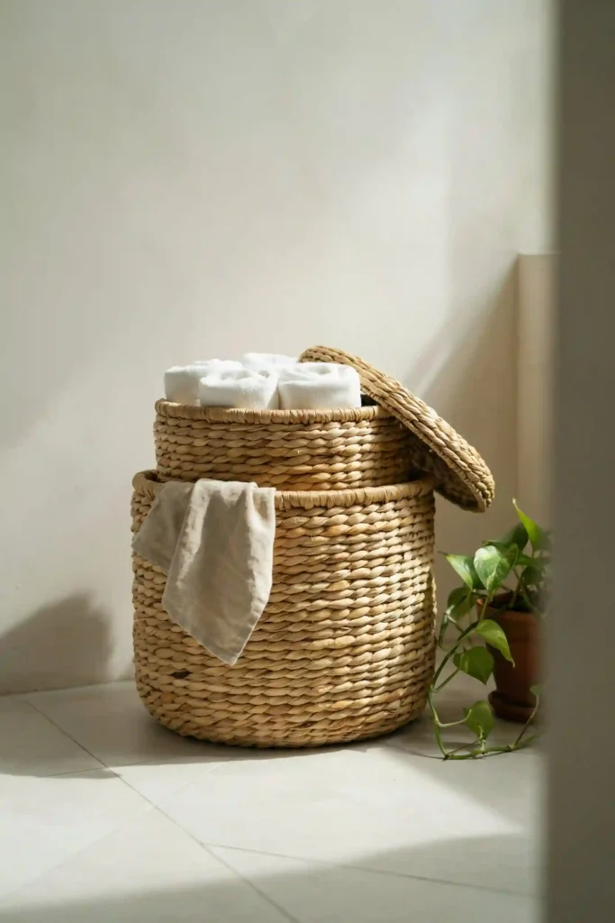 12 Budget-Friendly Bathroom Decor Ideas 3 Woven Rattan Baskets