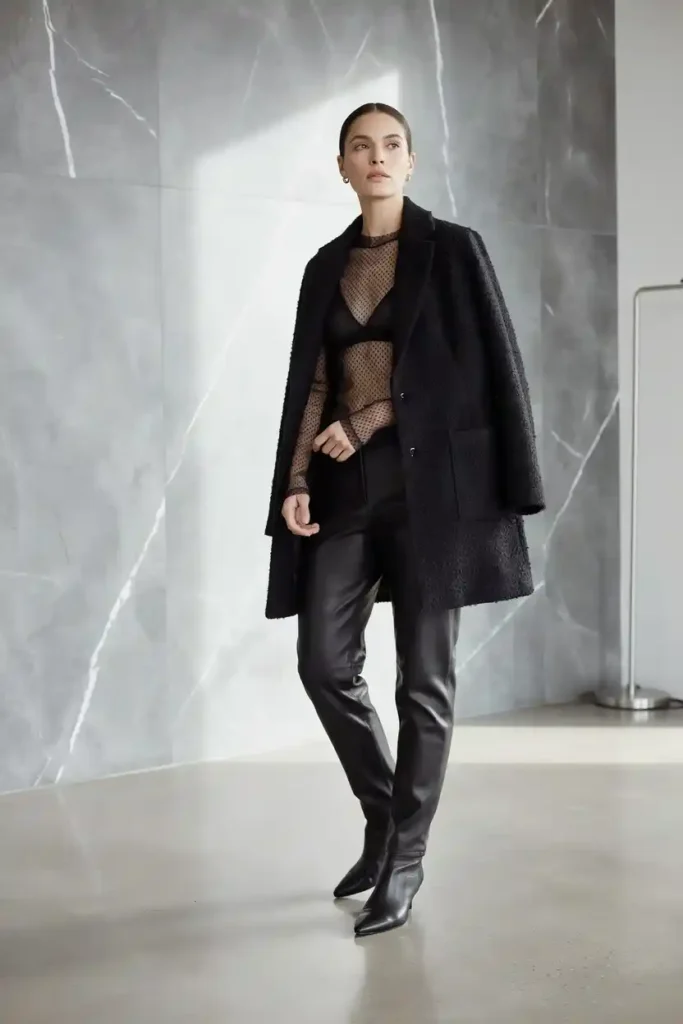 16 Chic All-Black Outfit Ideas 16 Black Monochrome Layered Look with Mixed Textures