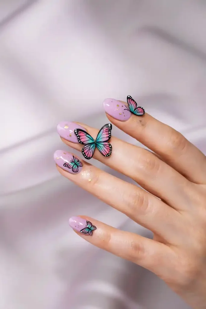 16 Top Trendy Long Nail Designs 15 Butterfly Nail Art