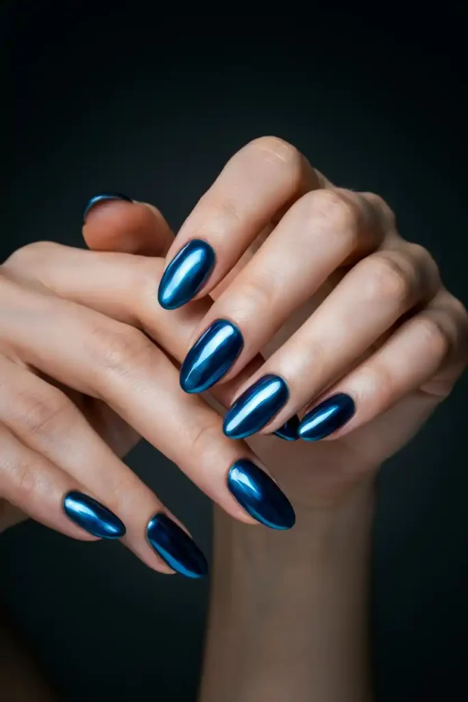16 Top Trendy Long Nail Designs 7 Chrome Nails in Silver or Chrome Blue
