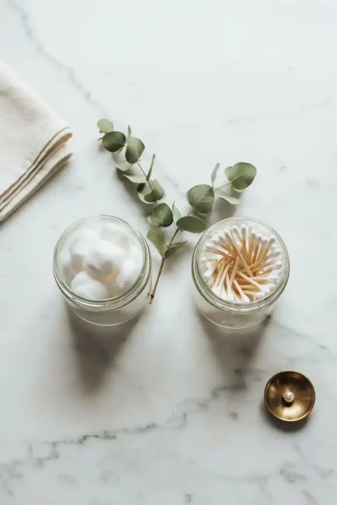 16 Upcycled Candle Jar Ideas 3 Cotton Ball and Q-Tip Holder