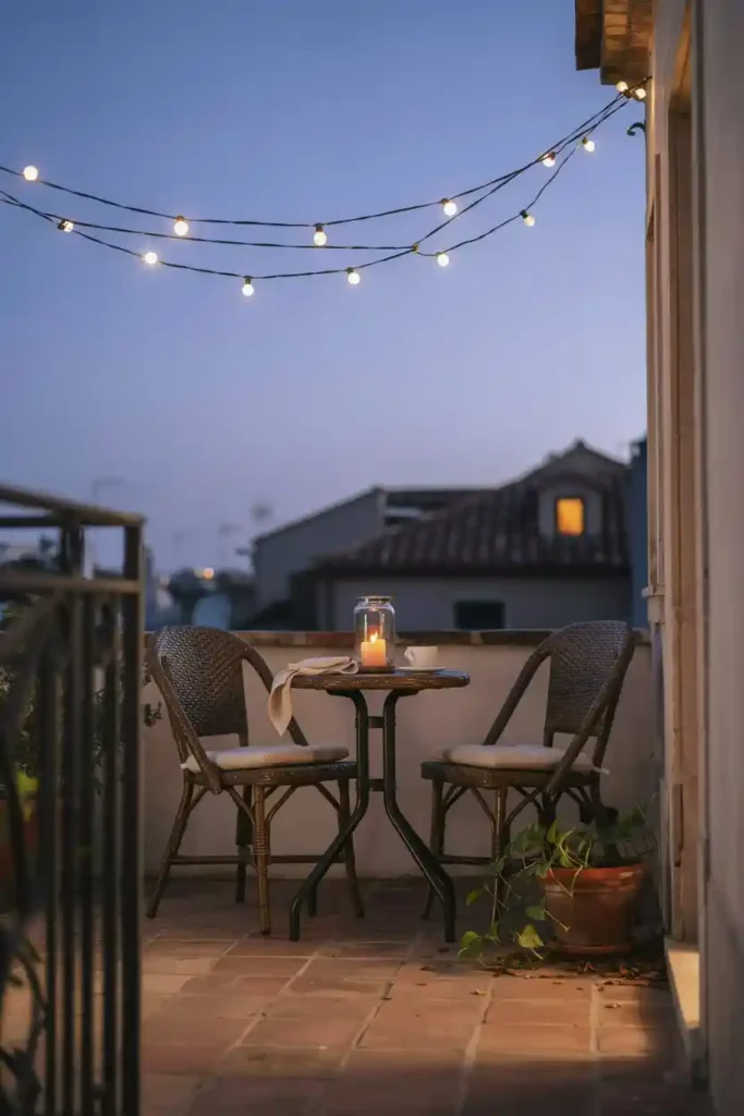a Wicker Bistro Corner with Fairy Lights