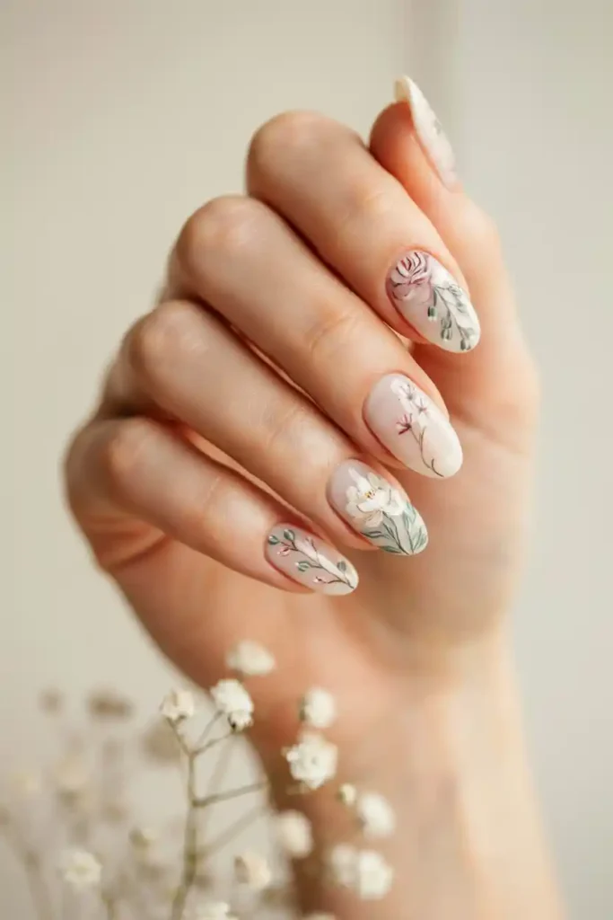 16 Top Trendy Long Nail Designs 9 Floral Nail Art