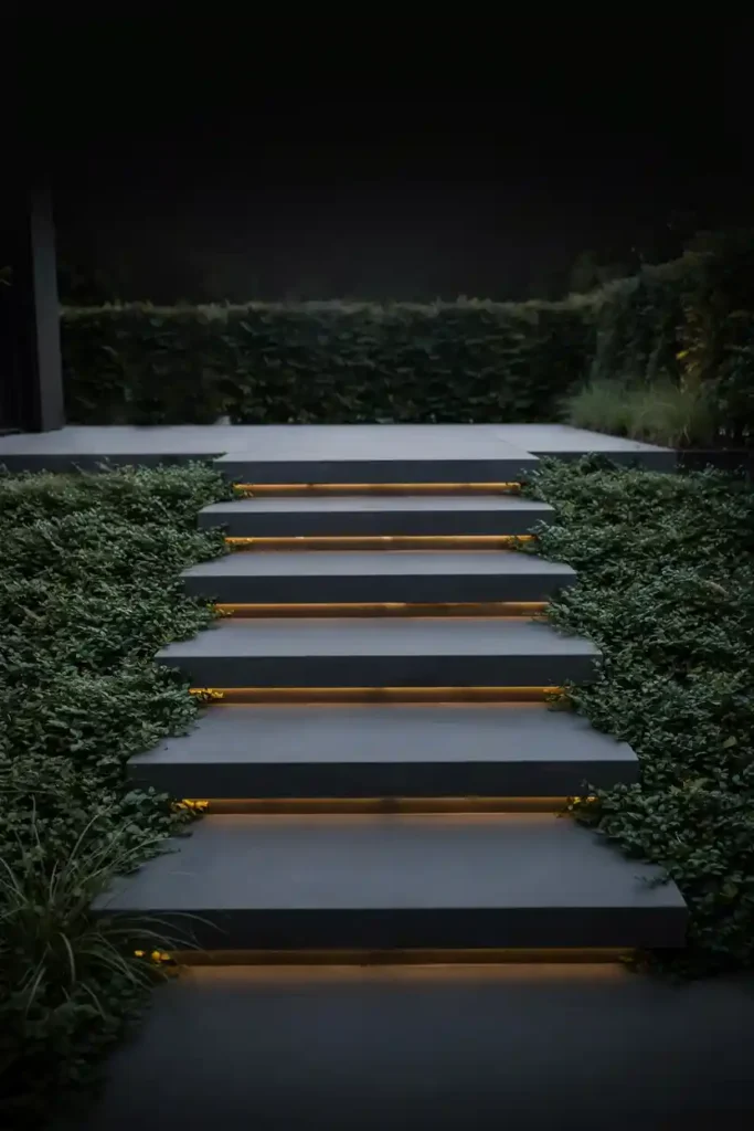 16 Minimalist Garden Lighting Ideas 7 LED Strip Lighting Under Steps