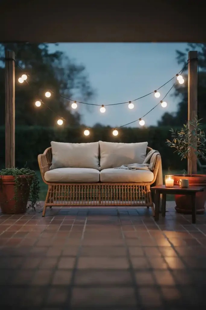 16 Minimalist Garden Lighting Ideas 2 String Lights Over a Seating Area
