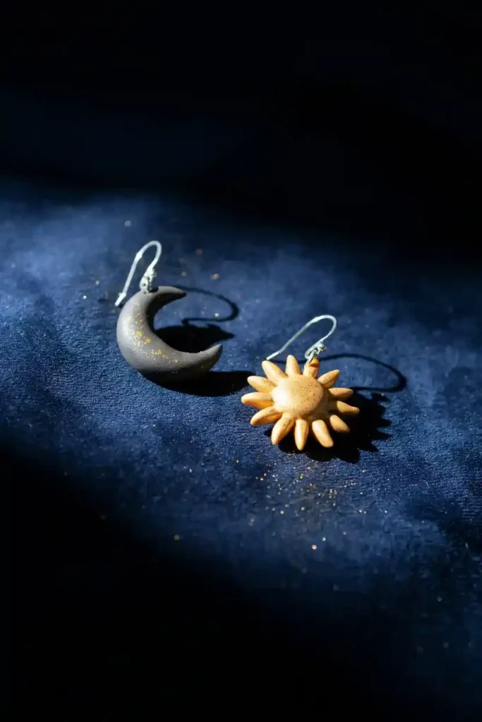 16 Polymer Clay Earring Ideas 8 Sun and Moon Celestial Earrings