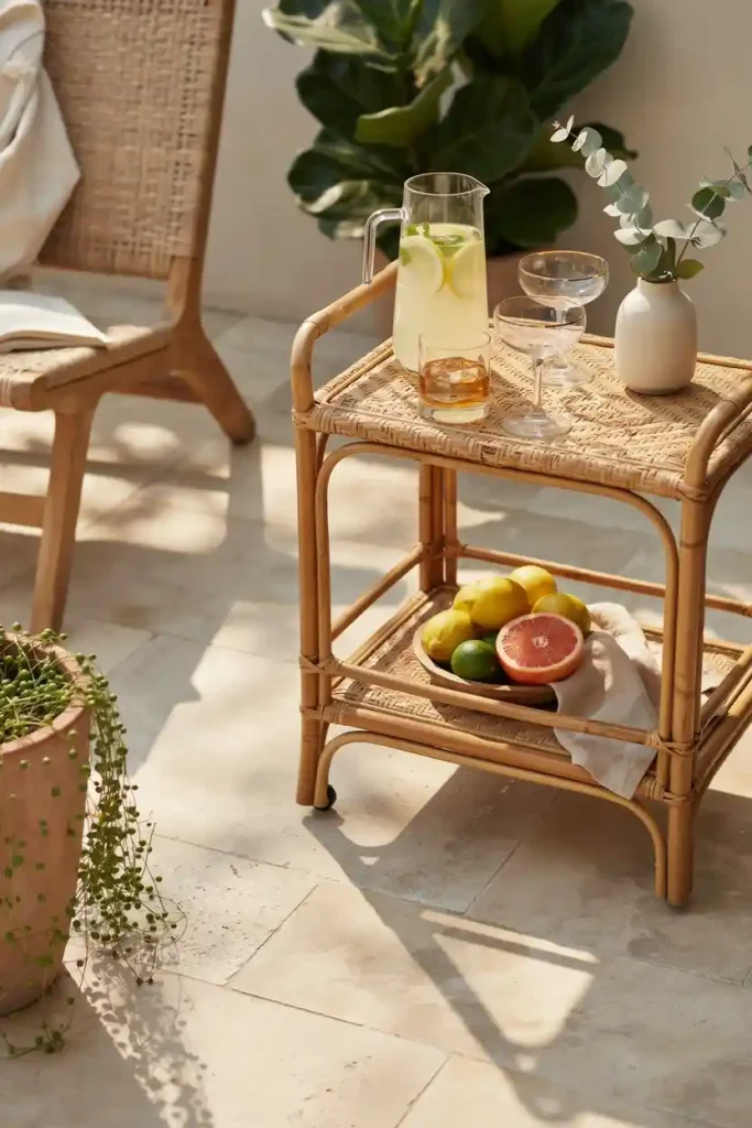 a Wicker Bar Cart and Drink Station Moment