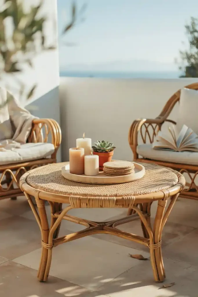 a Wicker Coffee Table with a Tray Styling Moment
