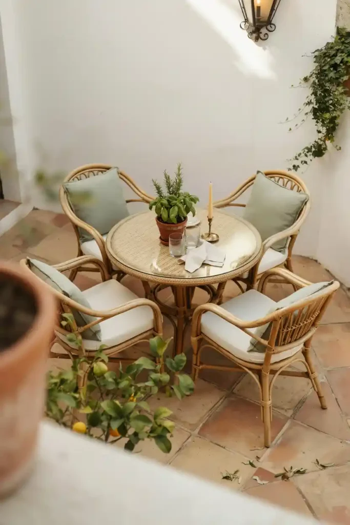 Wicker Dining Nook with a Round Table